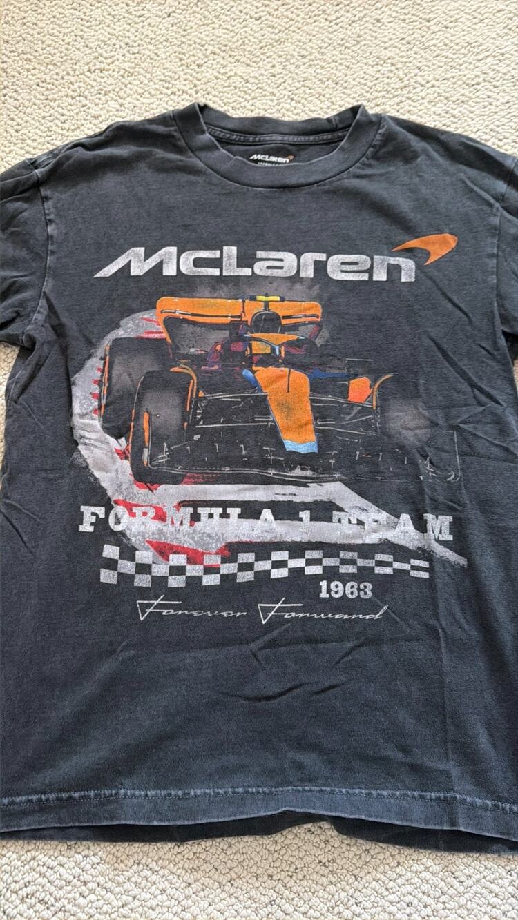 McLaren Formula 1 Team Graphic T-Shirt XS Washed Black Racing Tee Distressed